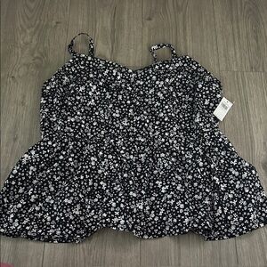 Old Navy Black and White Floral Tank Top
